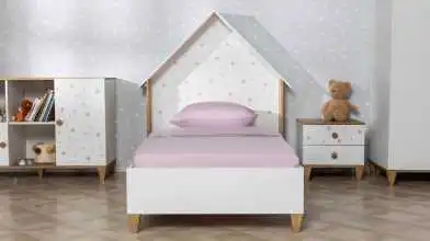 Детская кровать Nicky, цвет: Белый премиум + Дуб Натюрель + Розовый декор фото - 3 - превью